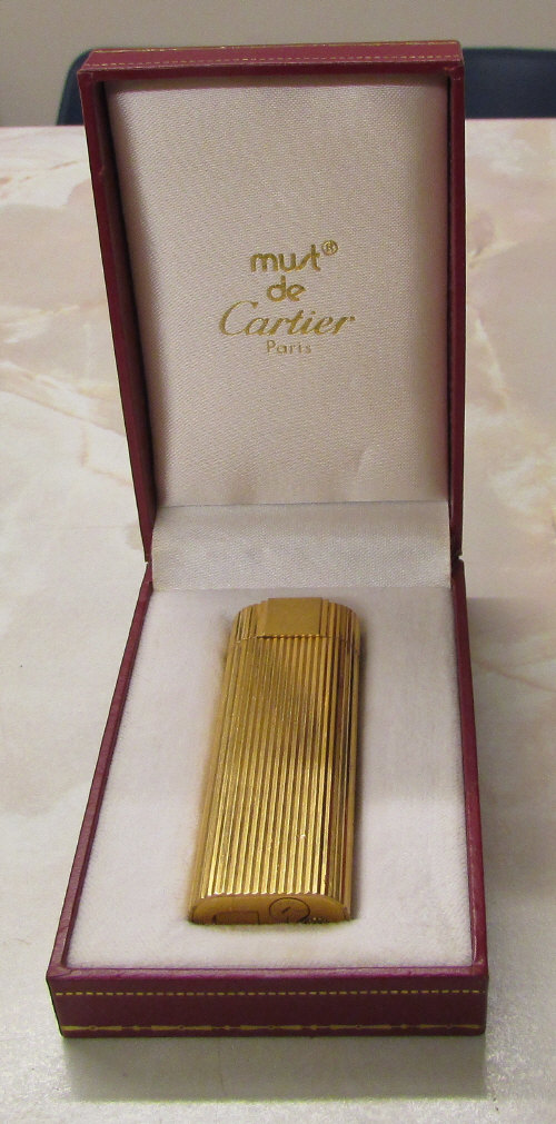 Cartier gold plated lighter gadroon pattern in original box