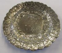 Silver plate dish/plate with leaves and fruit design D 34.