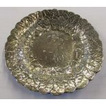 Silver plate dish/plate with leaves and fruit design D 34.