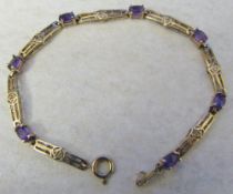 9ct gold amethyst bracelet total weight 3.6 g length 6.