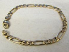 9ct gold figaro bracelet length 9" weight 15.