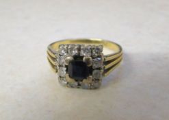 18ct gold diamond and sapphire ring size J