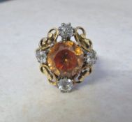 18ct gold and platinum diamond & citrine ring (total diamonds 0.