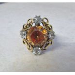 18ct gold and platinum diamond & citrine ring (total diamonds 0.