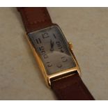 9ct gold body Tavannes Watch Co rectangular wristwatch on a leather strap