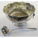 Silver plate punch bowl and ladle