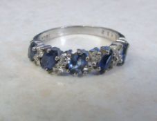 18ct white gold diamond and sapphire ring size M/N