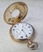 9ct gold J W Benson London half hunter pocket watch in a fitted J W Benson Ltd case hallmarked