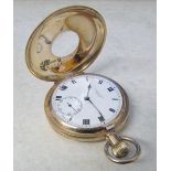 9ct gold J W Benson London half hunter pocket watch in a fitted J W Benson Ltd case hallmarked