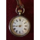 Ladies open face silver fob watch with London 1928 import mark.