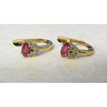 18ct gold pink ruby and diamond earrings total weight 2.