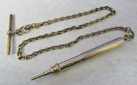 Tested as 9ct gold watch chain and t-bar (total weight 16.