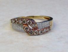 9ct yellow and rose gold diamond ring size P/Q