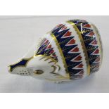 Royal Crown Derby paperweight of a hedgehog with gold stopper