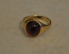 9ct gold ring set with a smooth synthetic stone, total approx weight 4g,