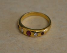 18ct gold ruby and diamond ring, total approx weight 6.