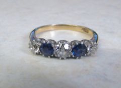 18ct gold diamond (total 0.35 ct) and sapphire (total 0.