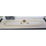 String of pearls with 9ct gold clasp & a pair of 9ct gold pearl earrings