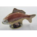 Royal Crown Derby paperweight of a carp with gold stopper L 17 cm