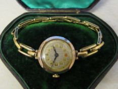 9ct gold ladies wristwatch hallmarked London 1929 with Britannic 18ct gold expanding bracelet
