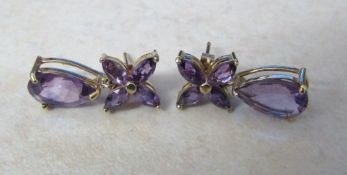 10ct gold amethyst drop earrings total weight 2.