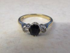 9ct gold diamond and sapphire ring size J/K total weight 1.