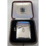 Silver vesta case in leather fitted case Birmingham 1860 weight 1.
