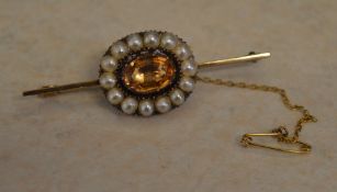 9ct gold topaz bar brooch, total approx weight 7.