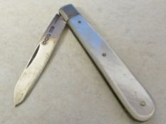 Silver pocket fruit knife with mother of pearl handle Sheffield hallmark