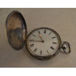 Silver full hunter pocket watch with fusee movement, monogrammed to front case,