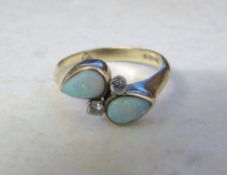 9ct gold opal and diamond ring size J total weight 2.