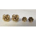 9ct gold knot earrings & 9ct gold flower earrings total weight 3.