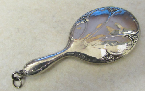 Miniature silver hand mirror for a chatelaine Birmingham 1912 L 8 cm