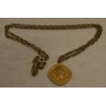 9ct gold St Christopher pendant on a 9ct gold chain, total weight approx 7.