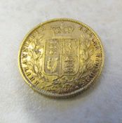 1857 22ct gold Victorian full shield back sovereign
