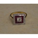 18ct gold ruby and diamond Art Deco ring,