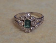 18ct gold emerald and diamond ring size N/O