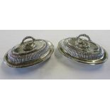 Pair of silver plate lidded entree dishes L 22 cm