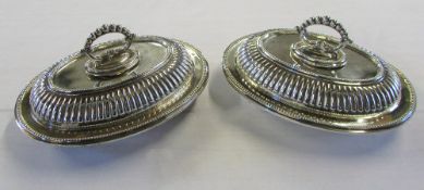 Pair of silver plate lidded entree dishes L 22 cm