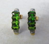 9ct gold diopside and diamond earrings total weight 2.