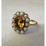 9ct gold citrine and seed pearl ring total weight 3.