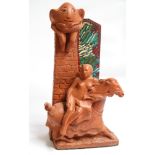 David Arnatt: a terracotta and painted board figure, Humpty Dumpty and Lady Godiva, signed and dated