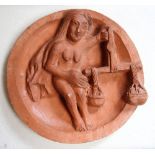 David Arnatt: a terracotta tondo, Justice or Libra?, 7 1/2" dia