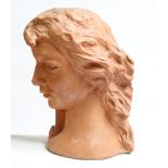 David Arnatt: a terracotta group, girl's head and seated man, monogrammed, 12" high