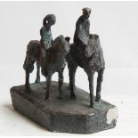 David Arnatt: a papier-mache, wood and patinated foil group, two horses and riders, 8" high