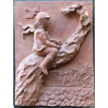David Arnatt: a terracotta relief, "Setting Off", 15" x 11"