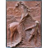 David Arnatt: a terracotta relief, "Returning from the Hunt", 15" x 11 1/2"