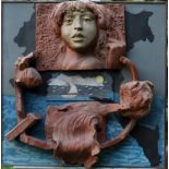 David Arnatt: a terracotta and acrylics on board, "Shoe Exit", 24 1/2" x 24 1/2"