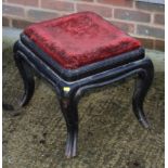 A 19th Century Louis XV design rectangular stool with red velvet seat