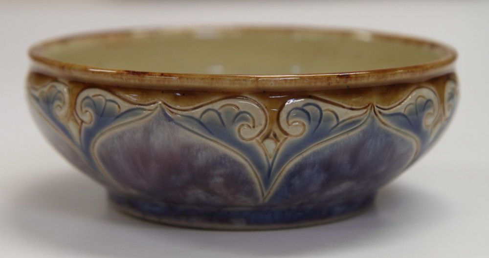 A Royal Doulton shallow bowl, incised decoration by Eliza Samence, 4 1/2" dia